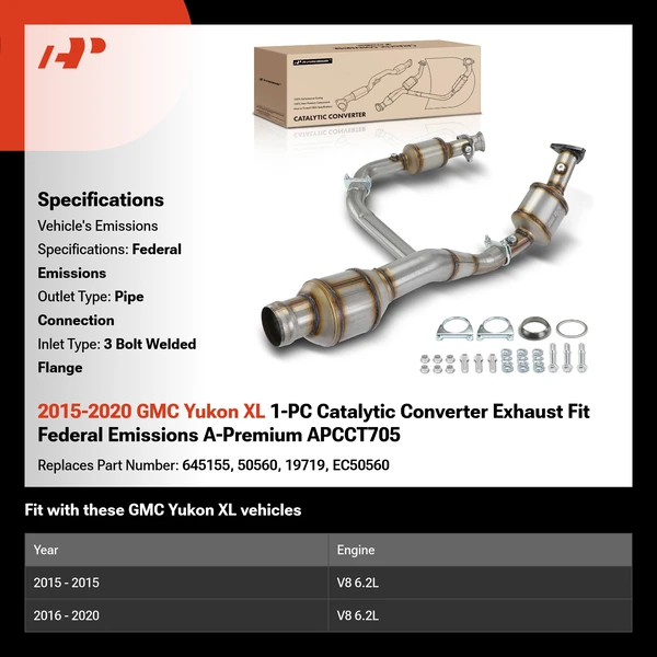 2015-2020 GMC Yukon XL 1-PC Catalytic Converter Exhaust Fit Federal Emissions A-Premium APCCT705