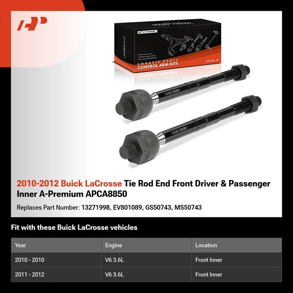2010-2012 Buick LaCrosse Tie Rod End Front Driver & Passenger Inner A-Premium APCA8850