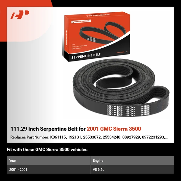 111.29 Inch Serpentine Belt for 2001 GMC Sierra 3500