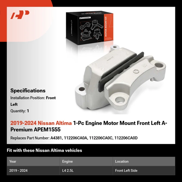 2019-2024 Nissan Altima 1-Pc Engine Motor Mount Front Left A-Premium APEM1555