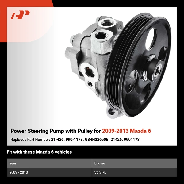 Power Steering Pump with Pulley for 2009-2013 Mazda 6