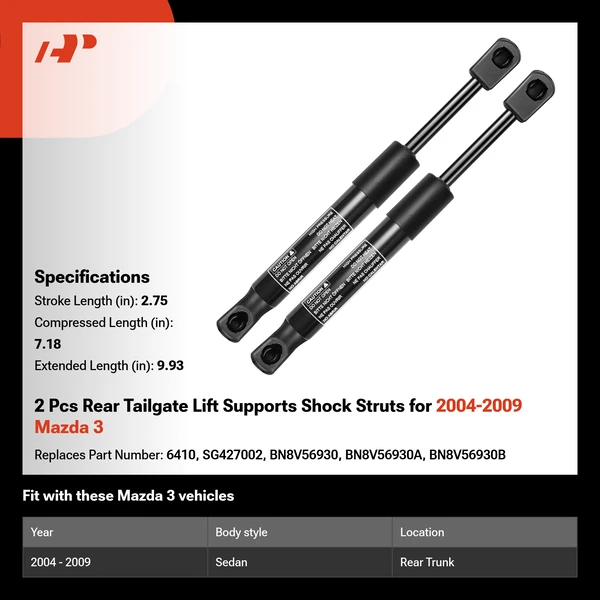 2 Pcs Rear Tailgate Lift Supports Shock Struts for 2004-2009 Mazda 3