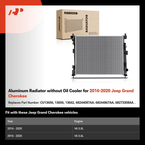 Aluminum Radiator without Oil Cooler for 2016-2020 Jeep Grand Cherokee