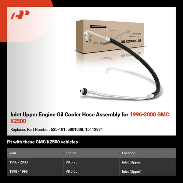 Inlet Upper Engine Oil Cooler Hose Assembly for 1996-2000 GMC K2500