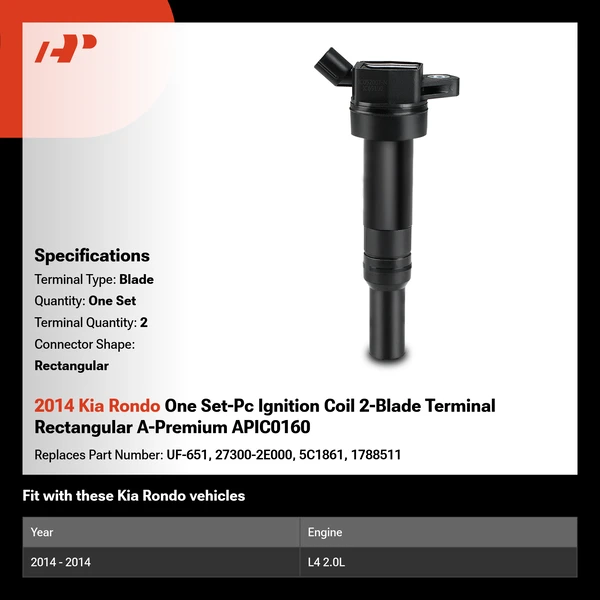 2014 Kia Rondo One Set-Pc Ignition Coil 2-Blade Terminal Rectangular A-Premium APIC0160