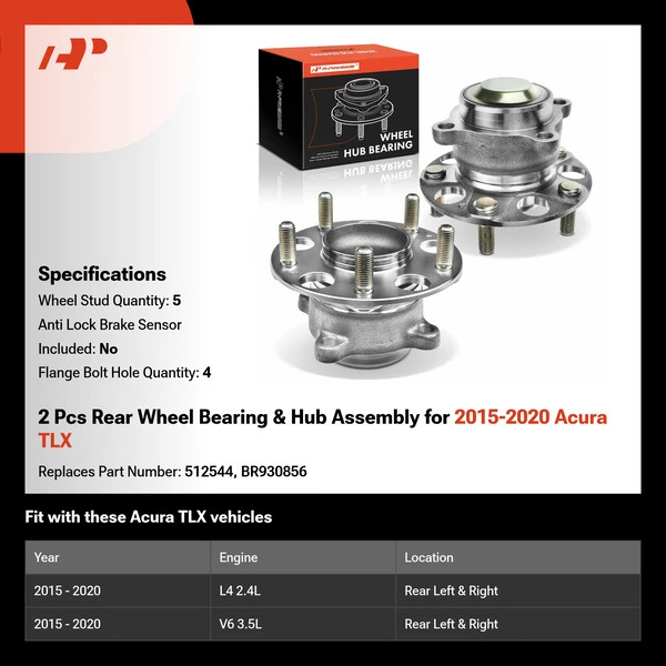 2 Pcs Rear Wheel Bearing & Hub Assembly for 2015-2020 Acura TLX