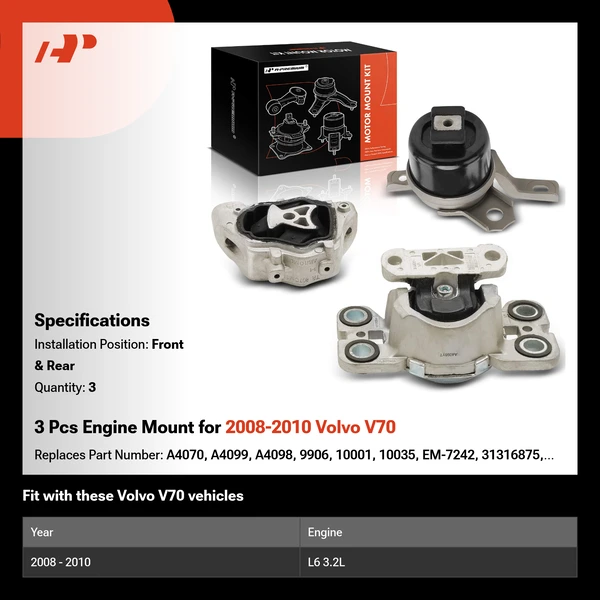 3 Pcs Engine Mount for 2008-2010 Volvo V70