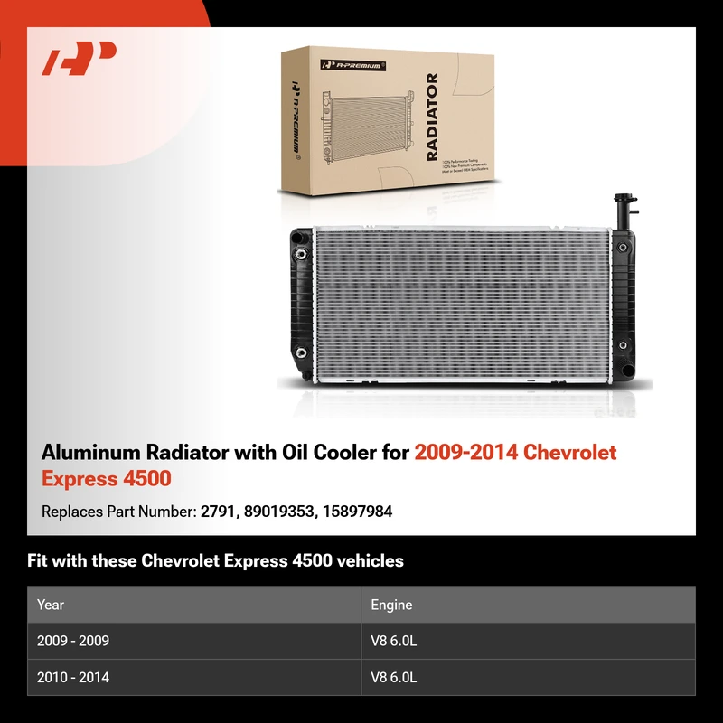 Aluminum Radiator with Oil Cooler for 2009-2014 Chevrolet Express 4500
