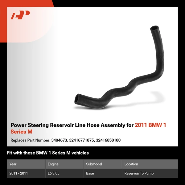 Power Steering Reservoir Line Hose Assembly for 2011 BMW 1 Series M