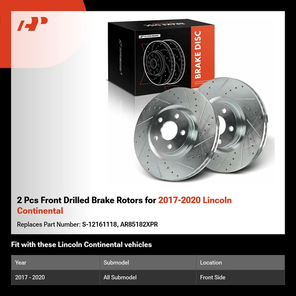 2 Pcs Front Drilled Brake Rotors for 2017-2020 Lincoln Continental