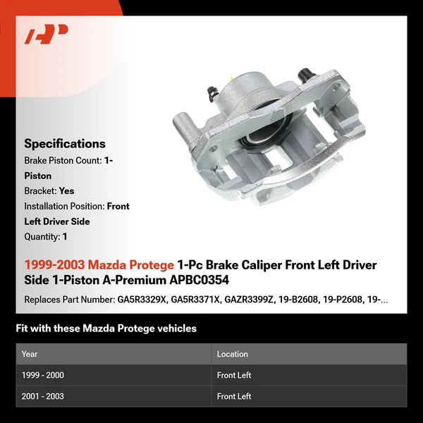 1999-2003 Mazda Protege 1-Pc Brake Caliper Front Left Driver Side 1-Piston A-Premium APBC0354