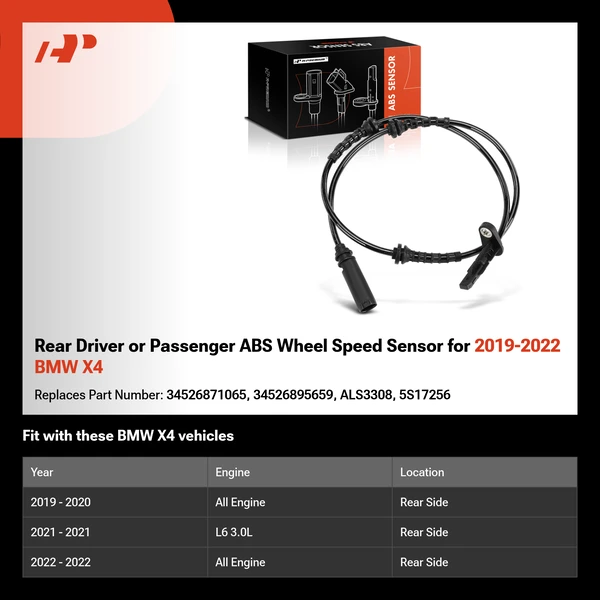 Rear Driver or Passenger ABS Wheel Speed Sensor for 2019-2022 BMW X4