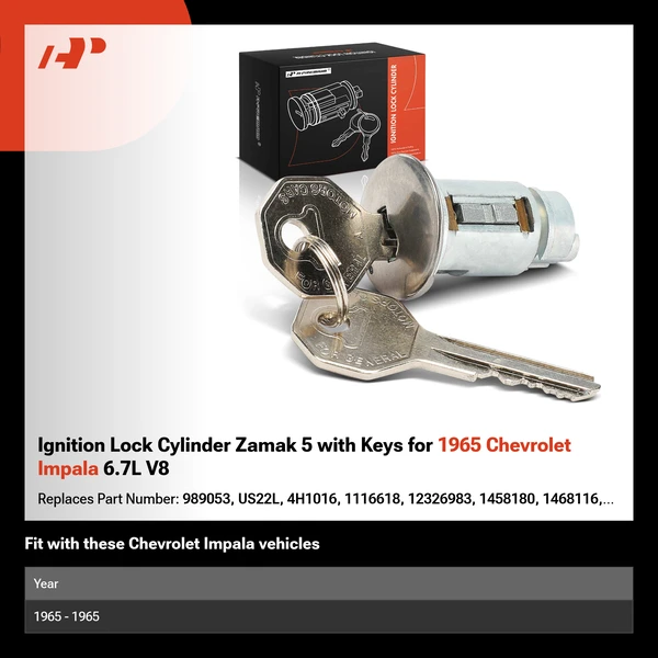 Ignition Lock Cylinder Zamak 5 with Keys for 1965 Chevrolet Impala 6.7L V8