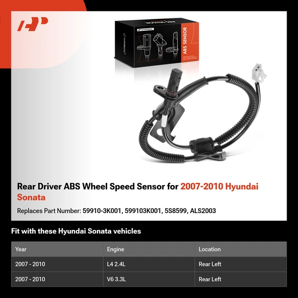 Rear Driver ABS Wheel Speed Sensor for 2007-2010 Hyundai Sonata