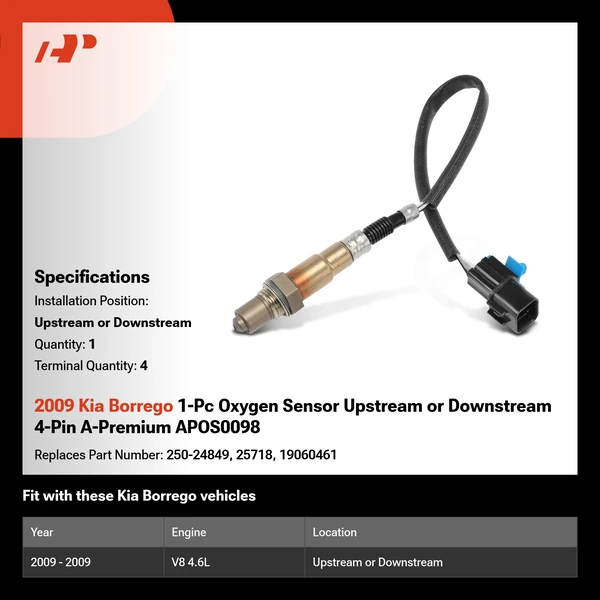 2009 Kia Borrego 1-Pc Oxygen Sensor Upstream or Downstream 4-Pin A-Premium APOS0098