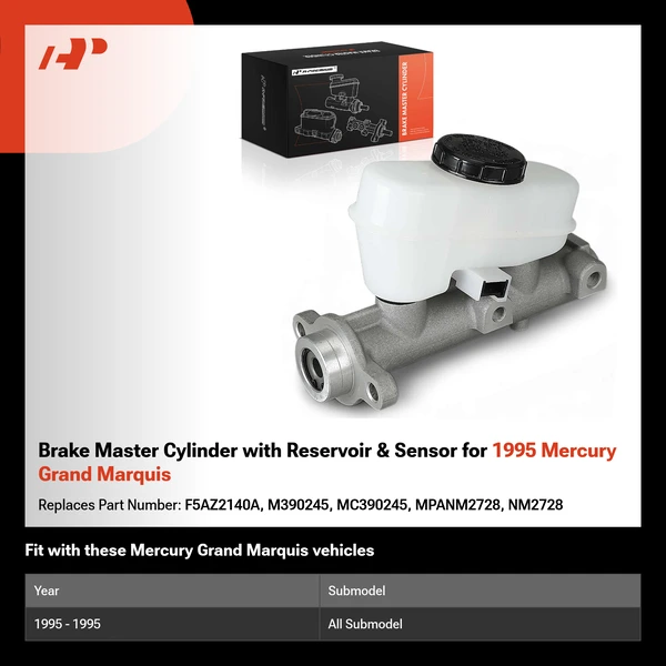 Brake Master Cylinder with Reservoir & Sensor for 1995 Mercury Grand Marquis
