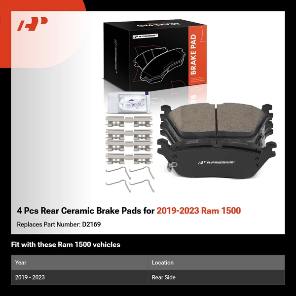 4 Pcs Rear Ceramic Brake Pads for 2019-2023 Ram 1500