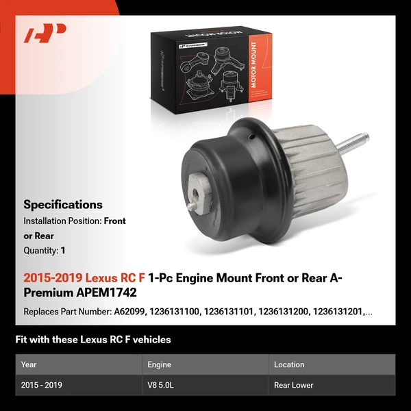 2015-2019 Lexus RC F 1-Pc Engine Mount Front or Rear A-Premium APEM1742