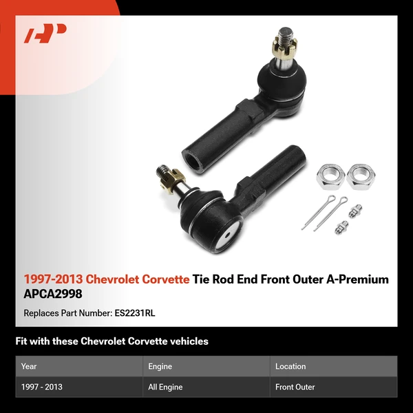 1997-2013 Chevrolet Corvette Tie Rod End Front Outer A-Premium APCA2998