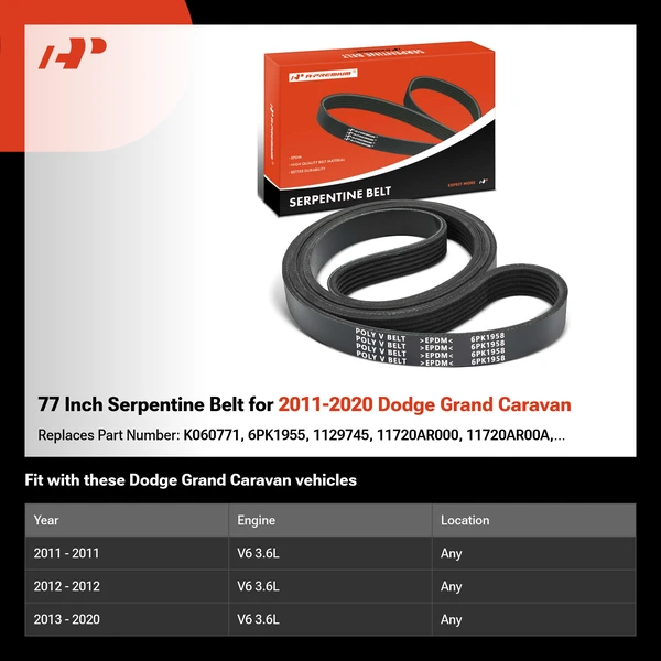 77 Inch Serpentine Belt for 2011-2020 Dodge Grand Caravan