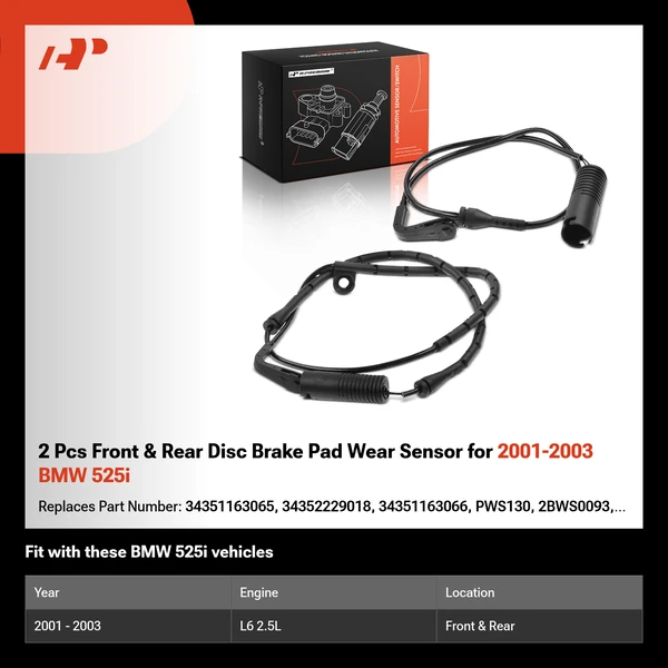 2 Pcs Front & Rear Disc Brake Pad Wear Sensor for 2001-2003 BMW 525i