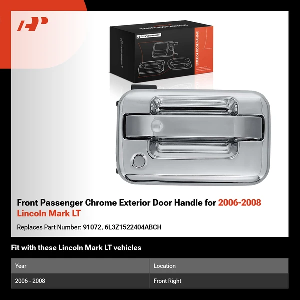 Front Passenger Chrome Exterior Door Handle for 2006-2008 Lincoln Mark LT