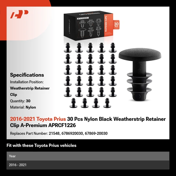 2016-2021 Toyota Prius 30 Pcs Nylon Black Weatherstrip Retainer Clip A-Premium APRCF1226