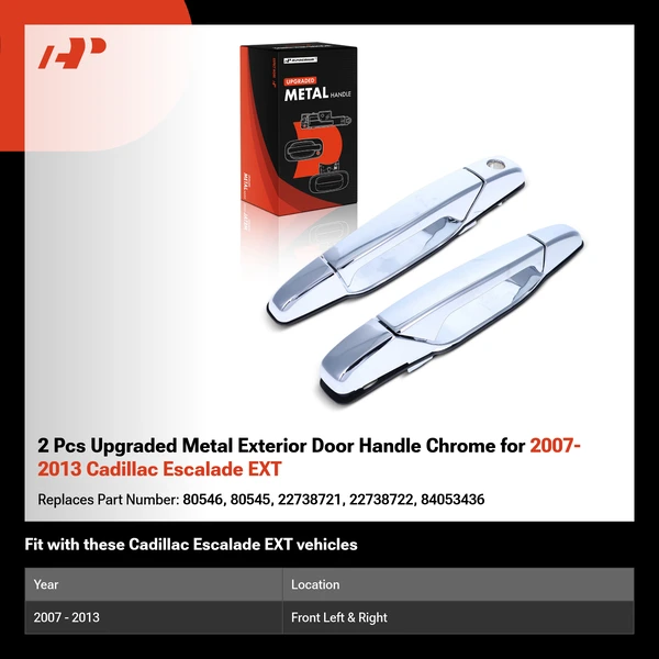 2 Pcs Upgraded Metal Exterior Door Handle Chrome for 2007-2013 Cadillac Escalade EXT