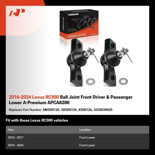 2016-2024 Lexus RC300 Ball Joint Front Driver & Passenger Lower A-Premium APCA8280