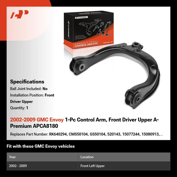 2002-2009 GMC Envoy 1-Pc Control Arm, Front Driver Upper A-Premium APCA8180