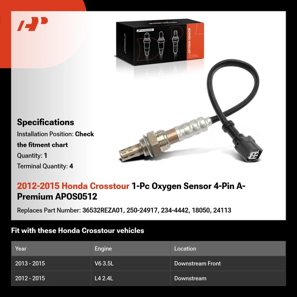 2012-2015 Honda Crosstour 1-Pc Oxygen Sensor 4-Pin A-Premium APOS0512
