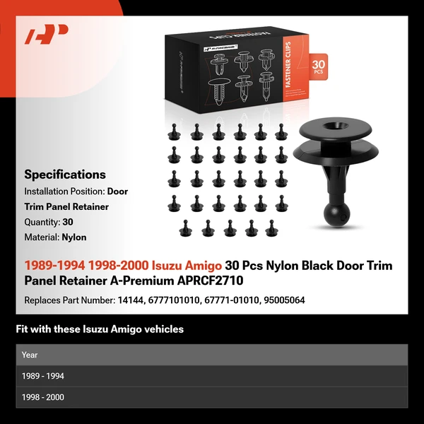 1989-1994 1998-2000 Isuzu Amigo 30 Pcs Nylon Black Door Trim Panel Retainer A-Premium APRCF2710