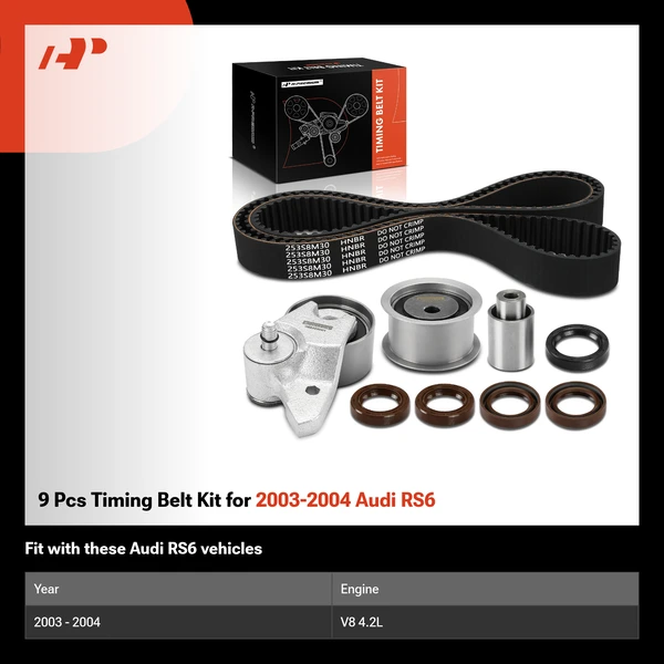 9 Pcs Timing Belt Kit for 2003-2004 Audi RS6