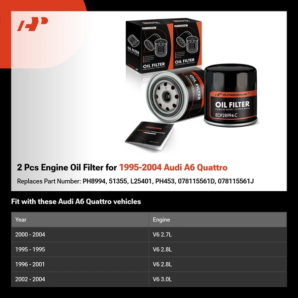 2 Pcs Engine Oil Filter for 1995-2004 Audi A6 Quattro