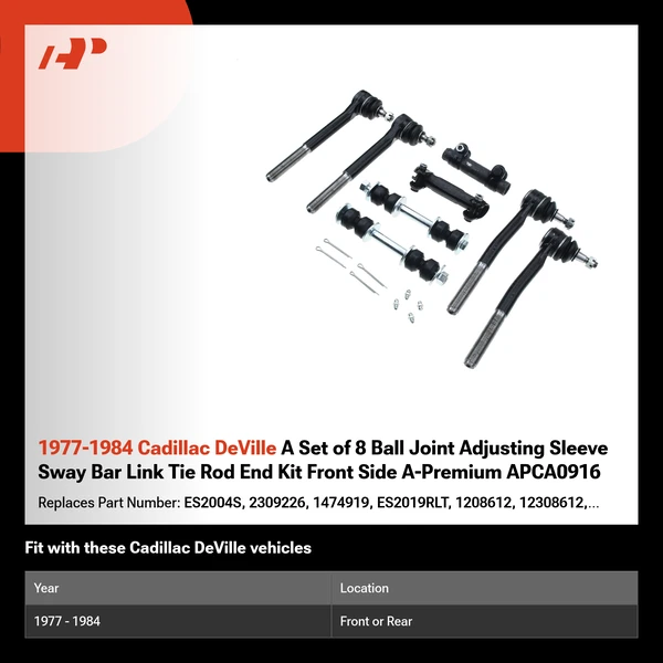 1977-1984 Cadillac DeVille A Set of 8 Ball Joint Adjusting Sleeve Sway Bar Link Tie Rod End Kit Front Side A-Premium APCA0916