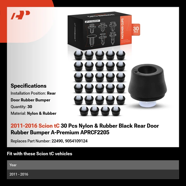 2011-2016 Scion tC 30 Pcs Nylon & Rubber Black Rear Door Rubber Bumper A-Premium APRCF2205