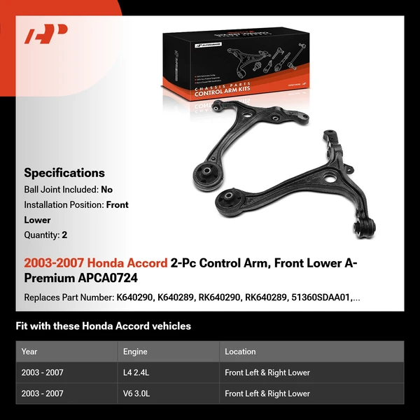 2003-2007 Honda Accord 2-Pc Control Arm, Front Lower A-Premium APCA0724