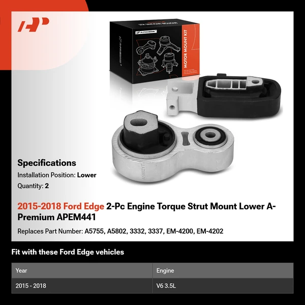 2015-2018 Ford Edge 2-Pc Engine Torque Strut Mount Lower A-Premium APEM441