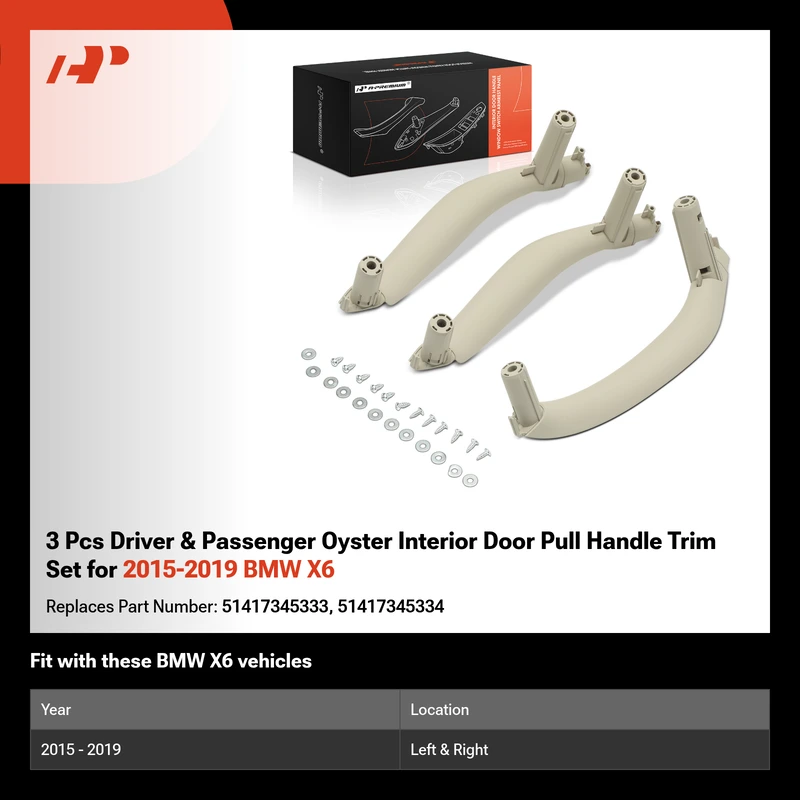 3 Pcs Driver & Passenger Oyster Interior Door Pull Handle Trim Set for 2015-2019 BMW X6