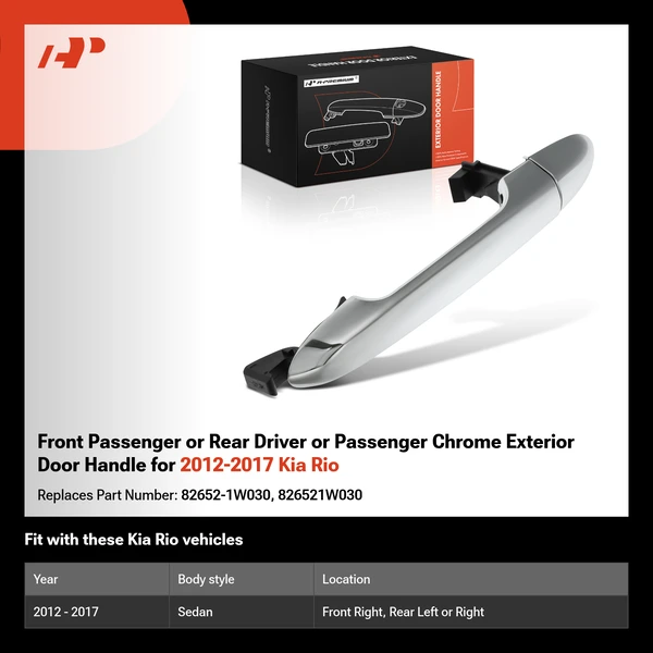 Front Passenger or Rear Driver or Passenger Chrome Exterior Door Handle for 2012-2017 Kia Rio