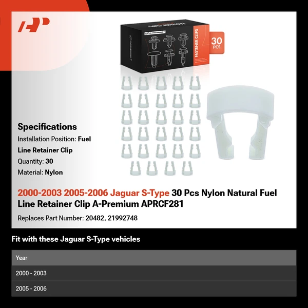 2000-2003 2005-2006 Jaguar S-Type 30 Pcs Nylon Natural Fuel Line Retainer Clip A-Premium APRCF281