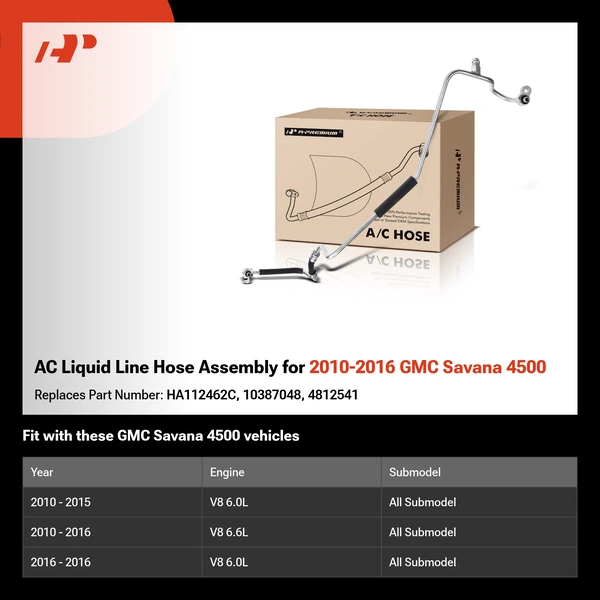 AC Liquid Line Hose Assembly for 2010-2016 GMC Savana 4500