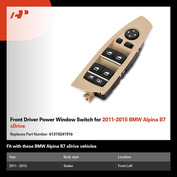 Front Driver Power Window Switch for 2011-2015 BMW Alpina B7 xDrive