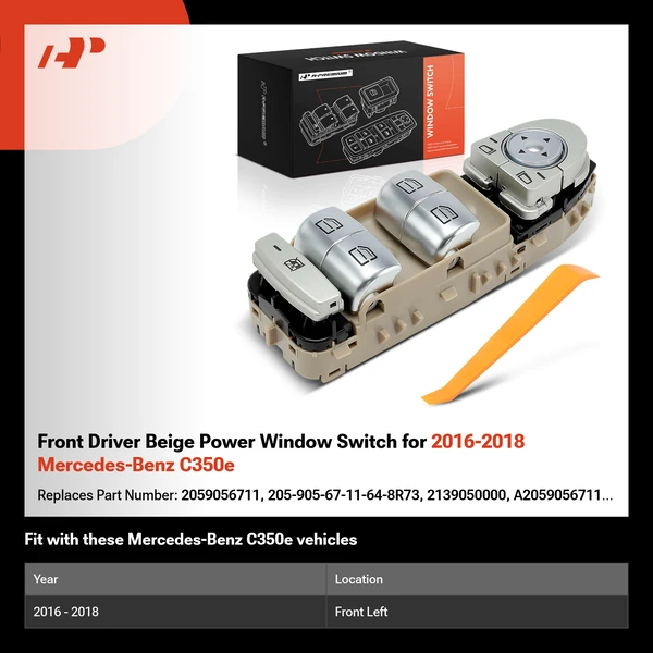 Front Driver Beige Power Window Switch for 2016-2018 Mercedes-Benz C350e