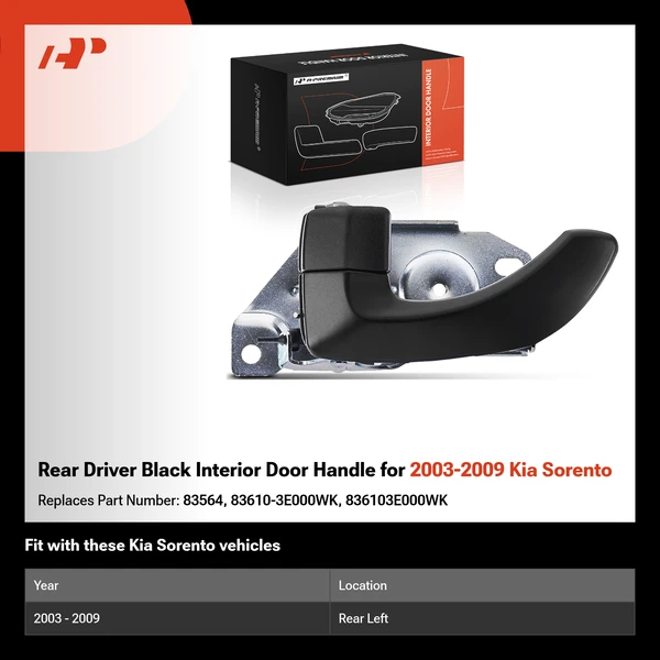 Rear Driver Black Interior Door Handle for 2003-2009 Kia Sorento