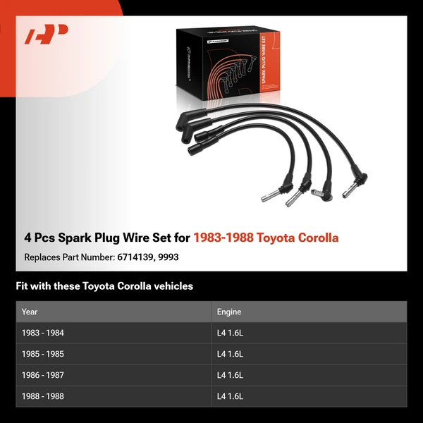 4 Pcs Spark Plug Wire Set for 1983-1988 Toyota Corolla