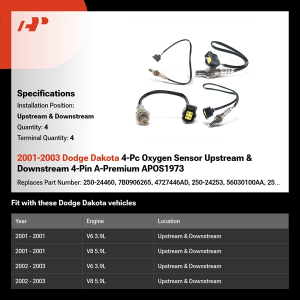 2001-2003 Dodge Dakota 4-Pc Oxygen Sensor Upstream & Downstream 4-Pin A-Premium APOS1973