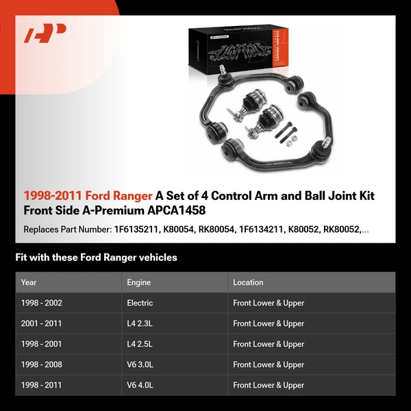 1998-2011 Ford Ranger A Set of 4 Control Arm and Ball Joint Kit Front Side A-Premium APCA1458