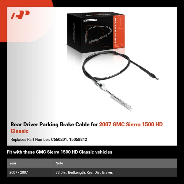 Rear Driver Parking Brake Cable for 2007 GMC Sierra 1500 HD Classic