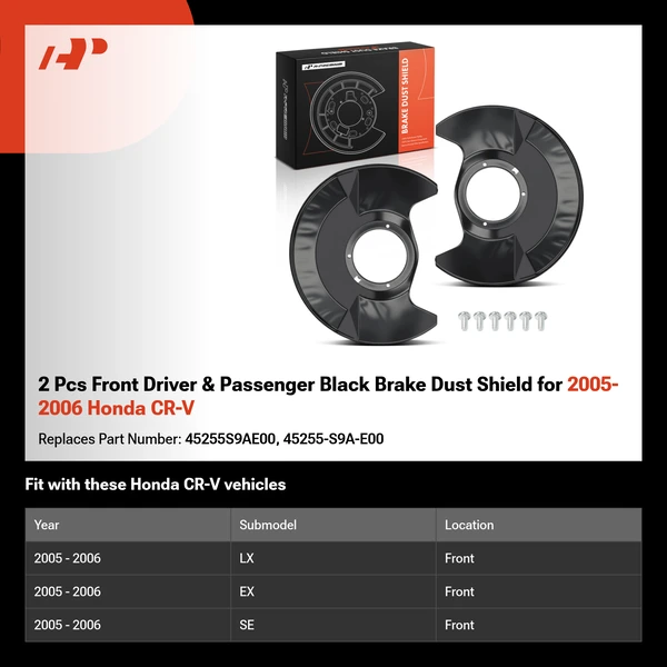 2 Pcs Front Driver & Passenger Black Brake Dust Shield for 2005-2006 Honda CR-V